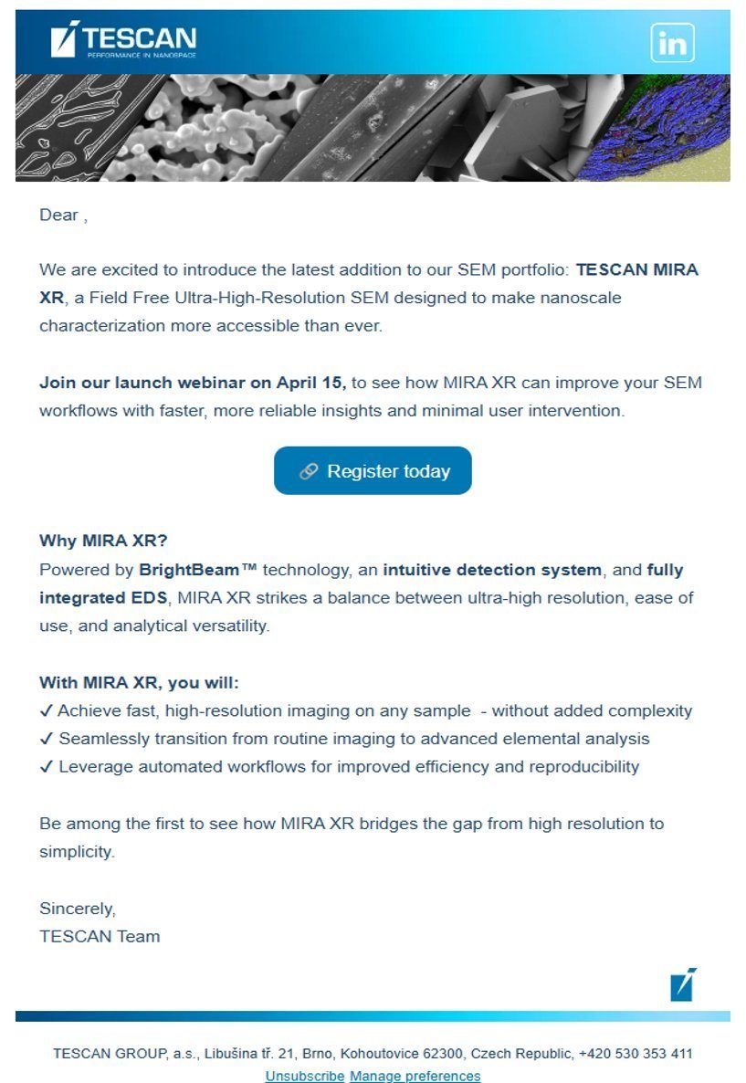 发布研讨会的邮件邀请，只有一个报名按钮